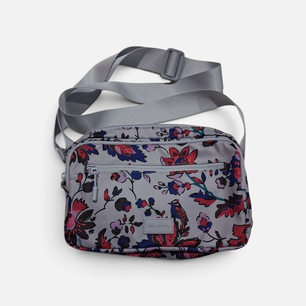 Vera Bradley Gray Multi Floral Print Crossbody  Messenger Purse Nylon